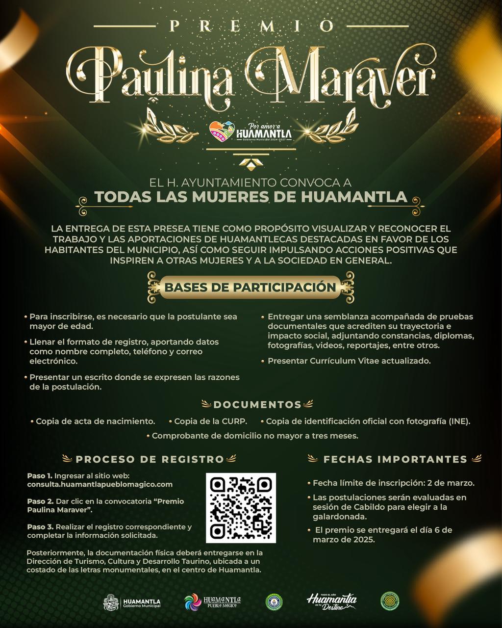 Gobierno municipal abre convocatoria al premio 'Paulina Maraver 2026' para reconocer a mujeres huamantlecas